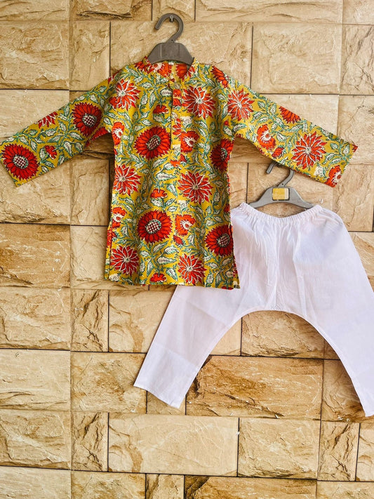 Boys Cotton Kurta Set, Floral Indian Ethnic Wear