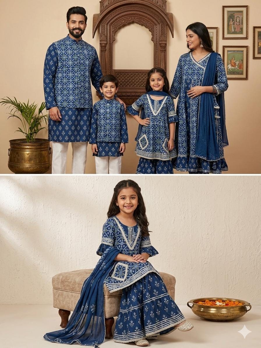 Blue boys Indian Cotton Sharara Kurta Set, Toddler Salwar Suit