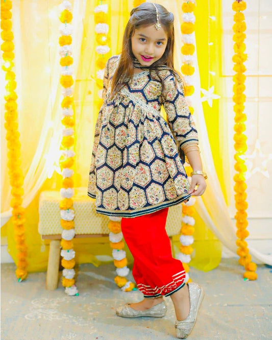 Cotton Sharara Kurta Set, Indian Salwar Suit, Toddler Girls Traditional Dress