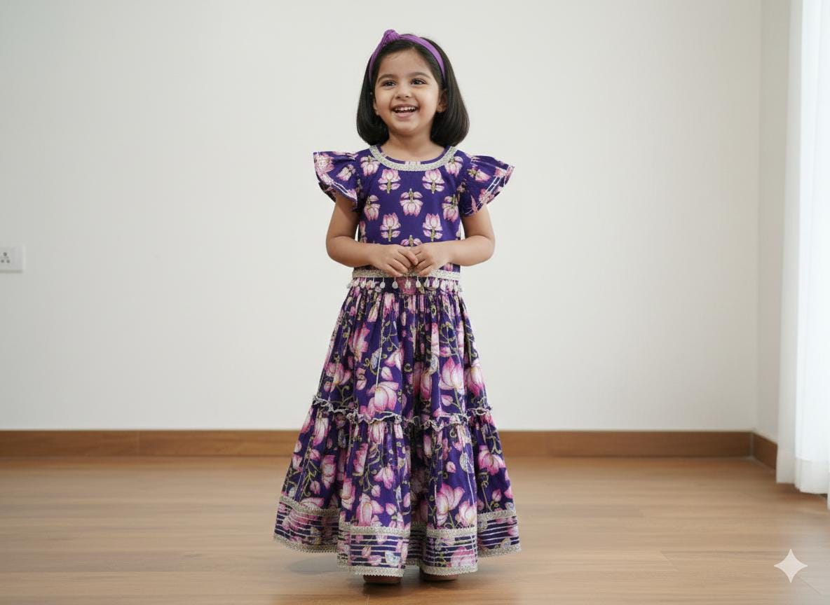 Indian Cotton Sharara Kurta Set, Toddler Salwar Suit, Traditional Dress