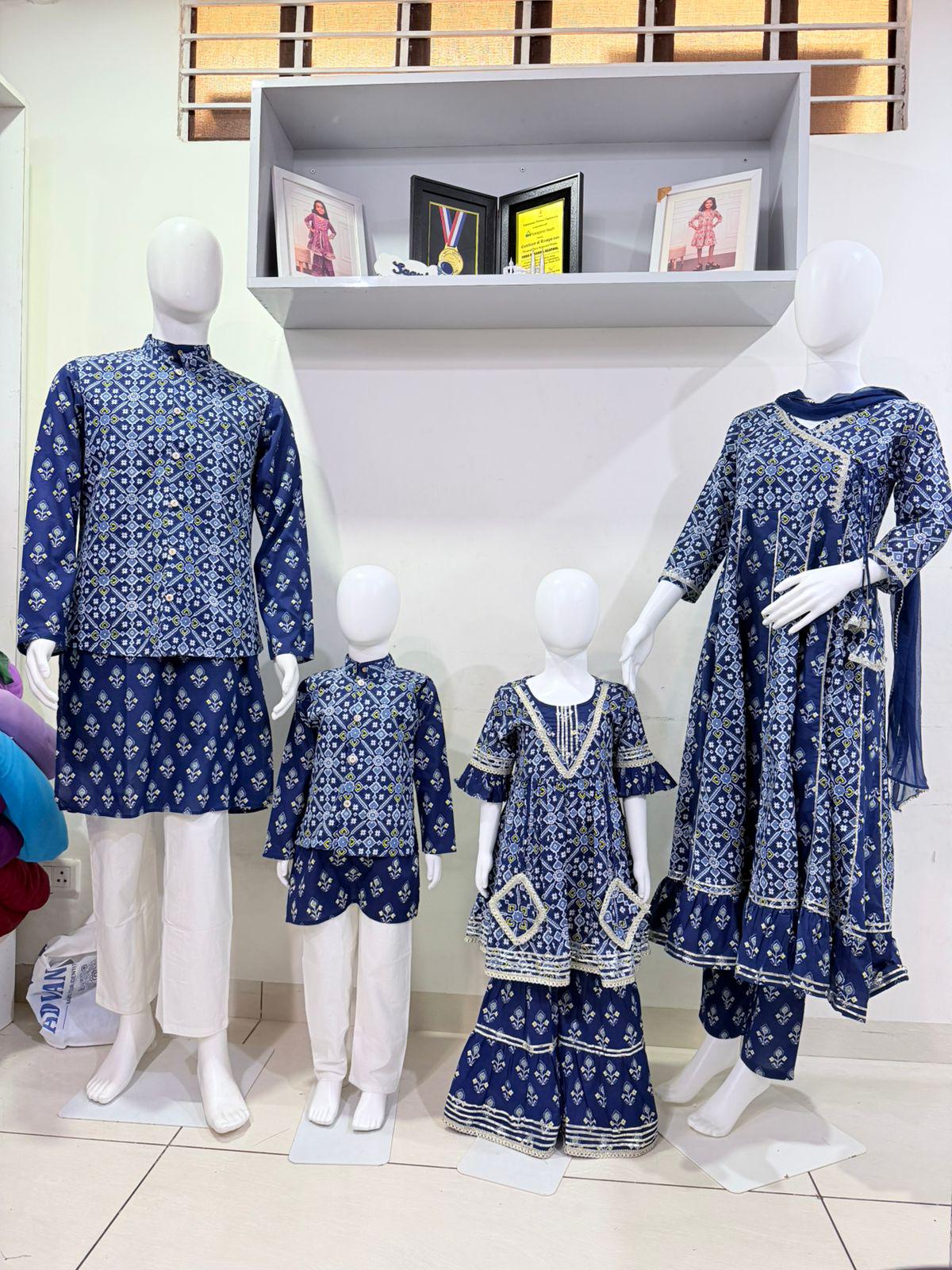 Blue boys Indian Cotton Sharara Kurta Set, Toddler Salwar Suit