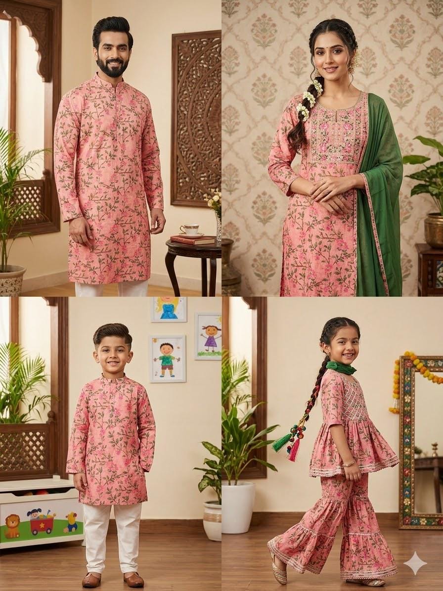 Pink Girls Indian Cotton Sharara Kurta Set, Toddler Salwar Suit