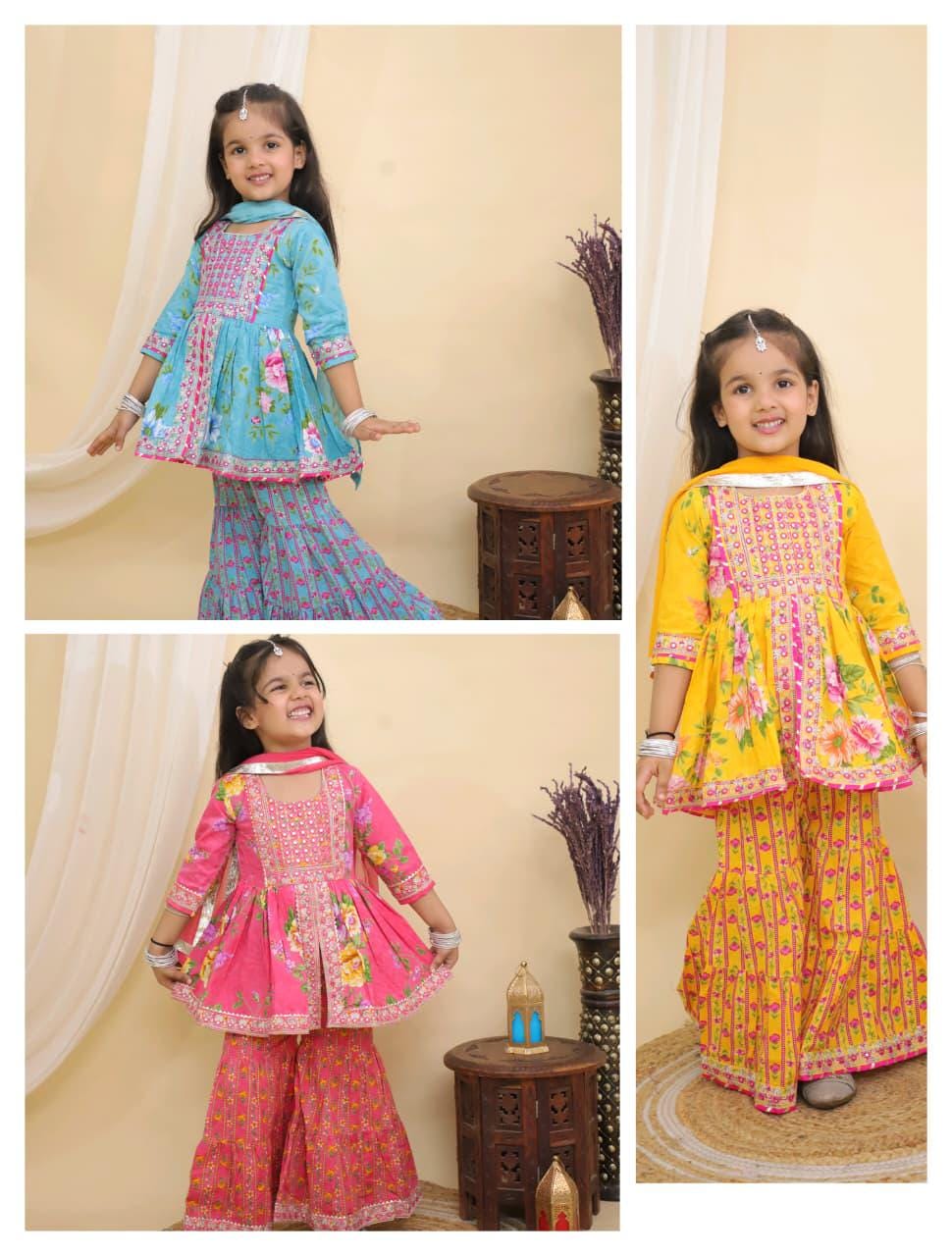 Pink Indian Cotton Sharara Kurta Set, Toddler Salwar Suit
